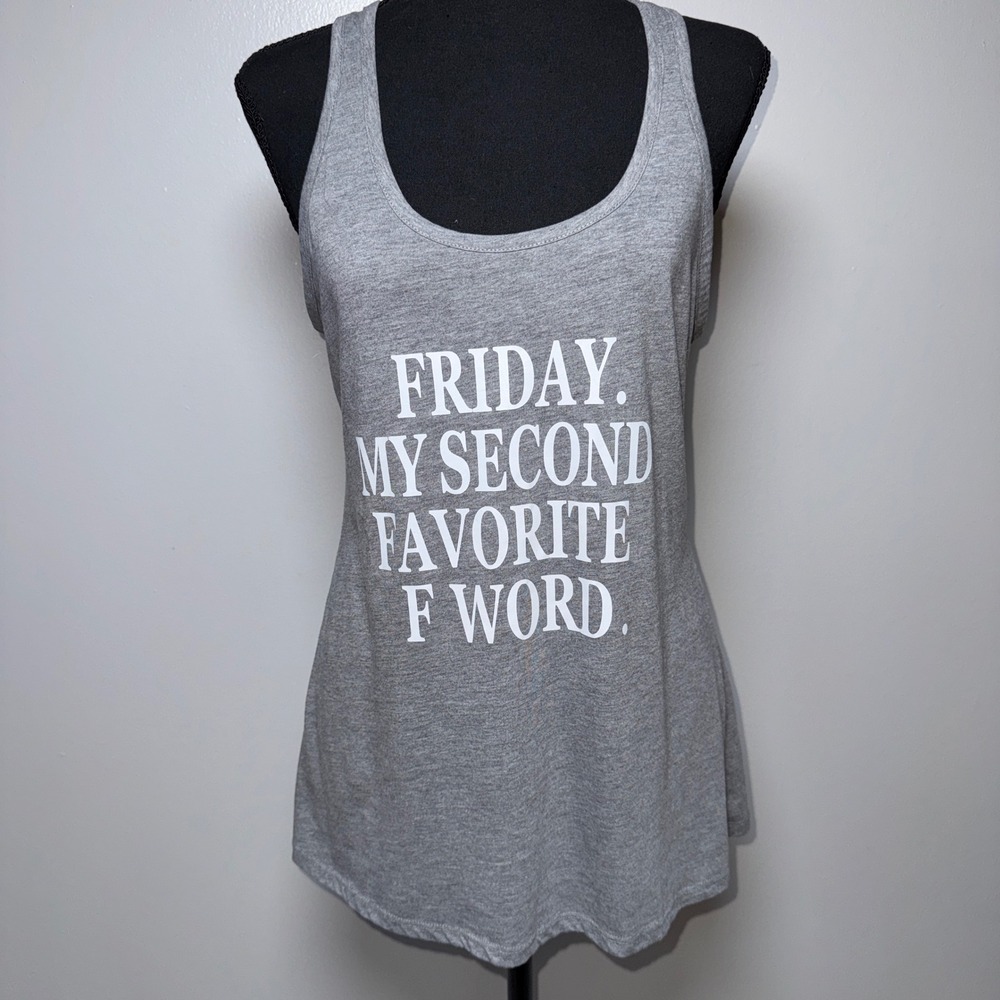 District Made Womens Friday Graphic Racerback Tank Top Heather Gray Medium Funny